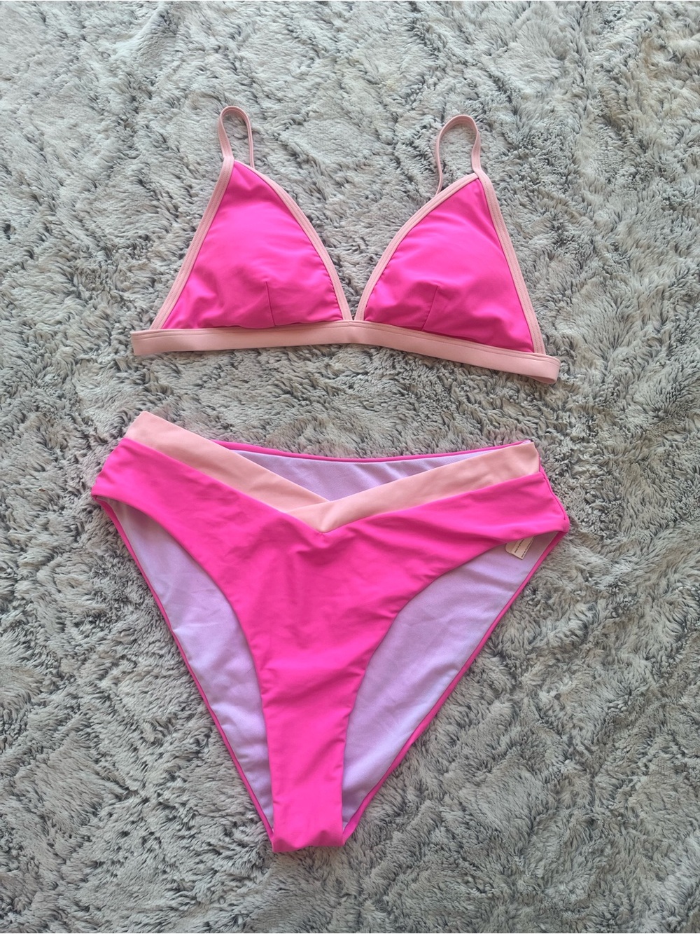 Hot Pink Two-Piece Bikini with Light Pink Trim